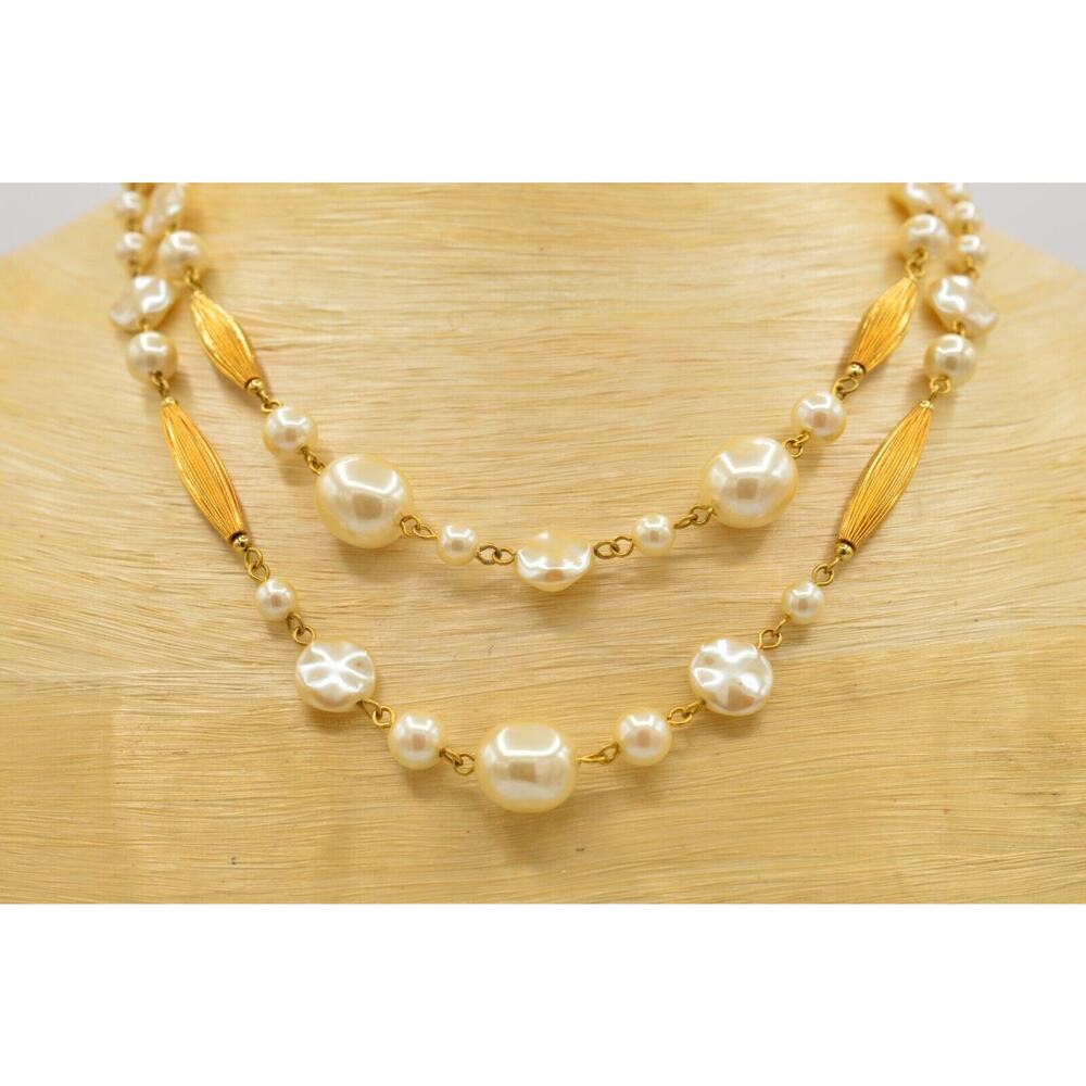 Liz Claiborne Vintage Collar Necklace Multi-Chain Pearl Gold Chain Signed BinY - Picture 3 of 12